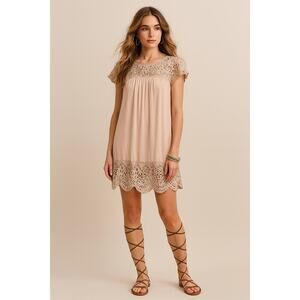 New Joie Lalelei Almond Mini Dress Short Pink Lace Romantic Feminine Small